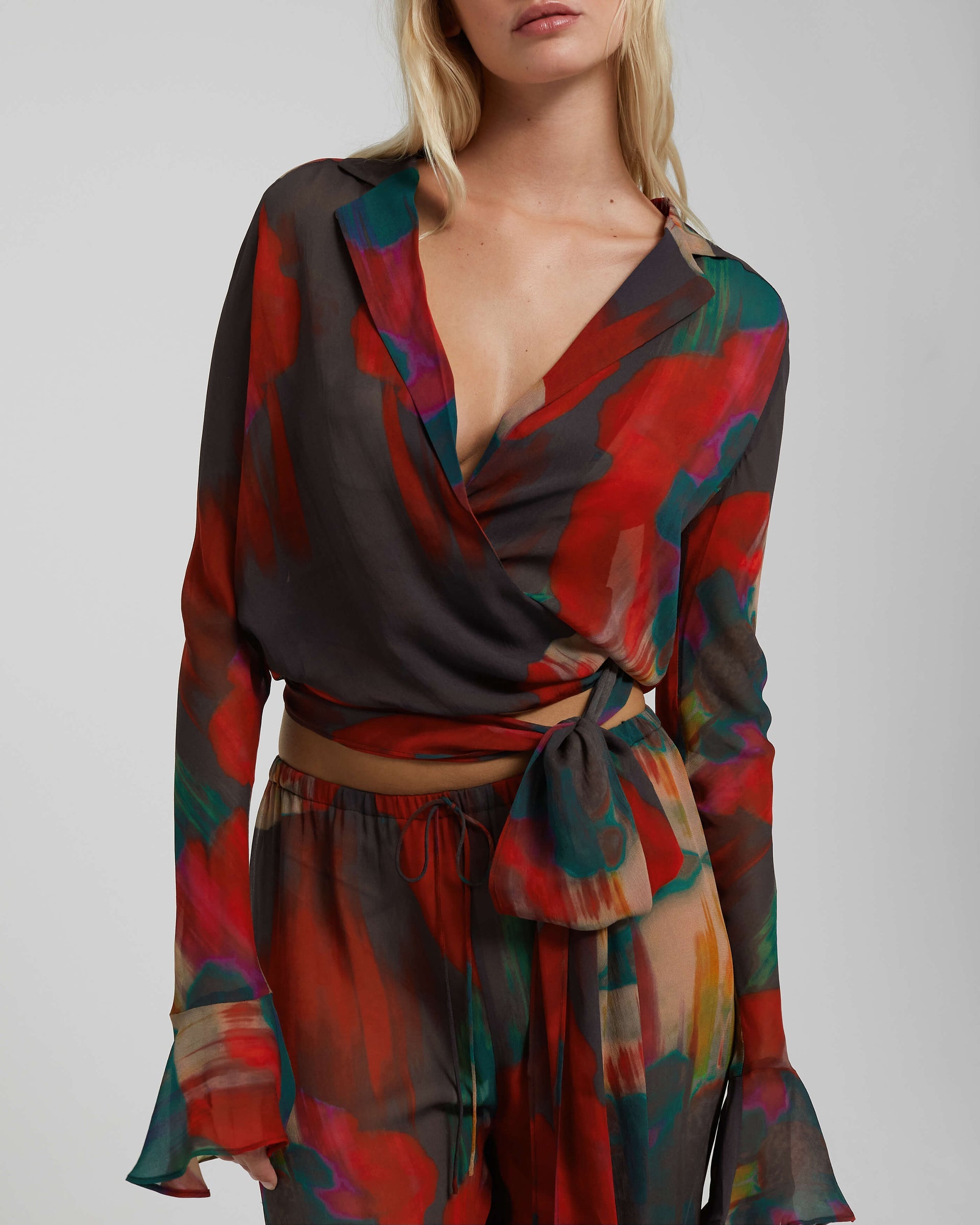 Rat and Boa Gemini Poppy Print Sheer Wrap Top