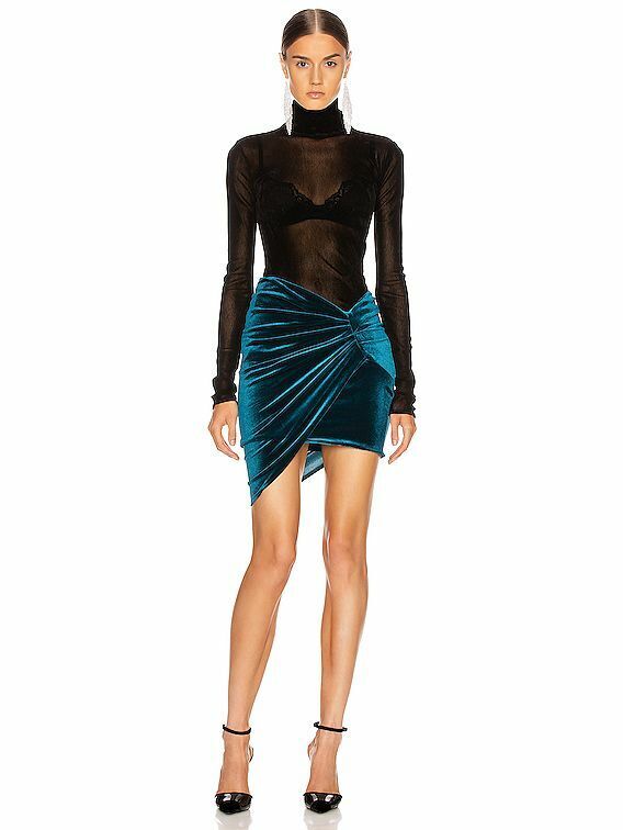 Alexandre Vauthier Emerald Green Velvet High Leg Ruched Bodycon Festive Party Skirt - House Of Huntington