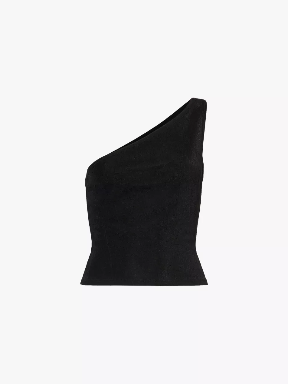 Reformation x Laura Harrier Black Maddie Knit One Shoulder Top