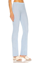 AYA MUSE Blue Ribbed Malachite Flared Pants Trousers - House Of Huntington