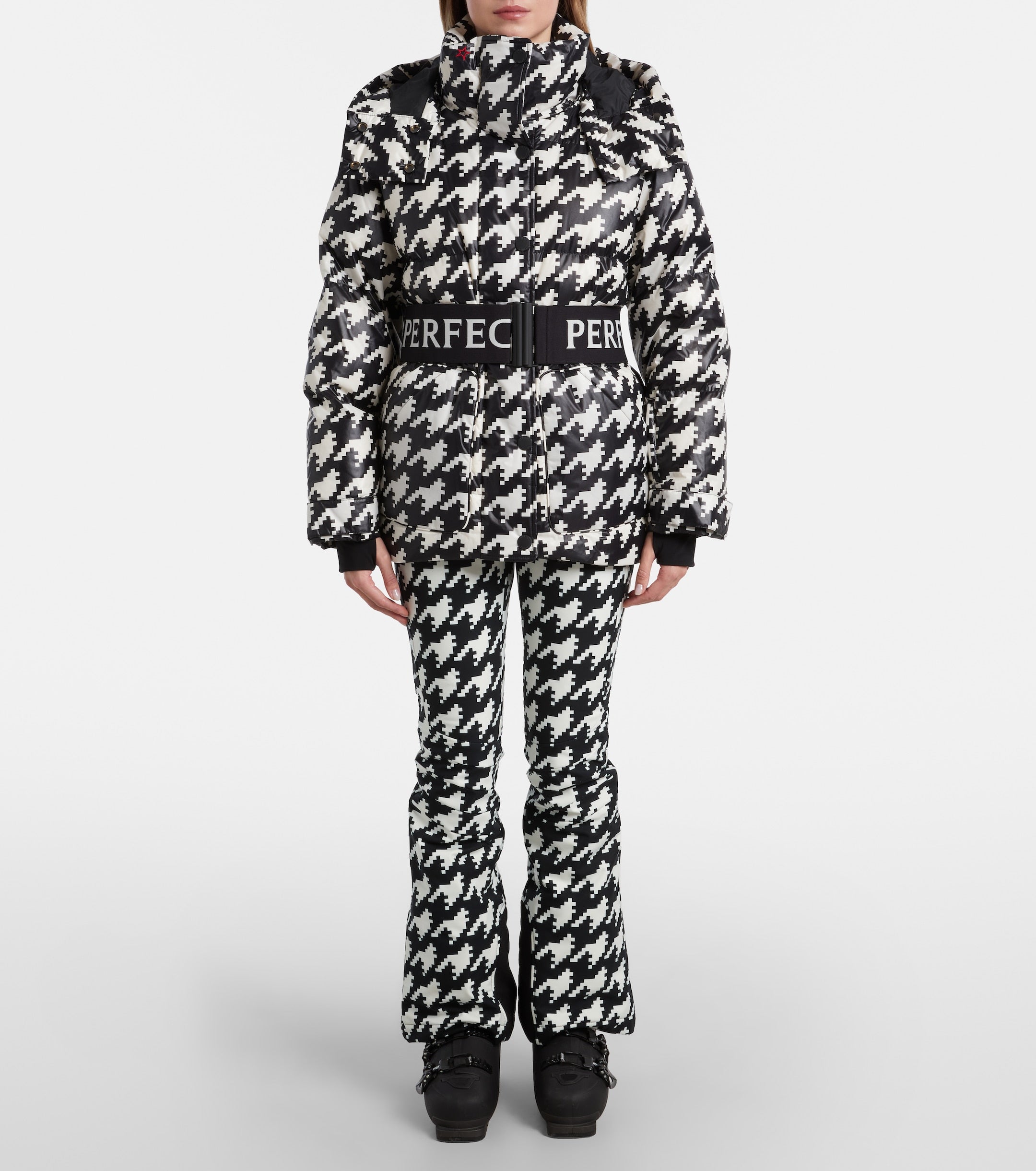 Perfect Moment Aurora Houndstooth Black & White High Waist Flare Ski Pants Trousers