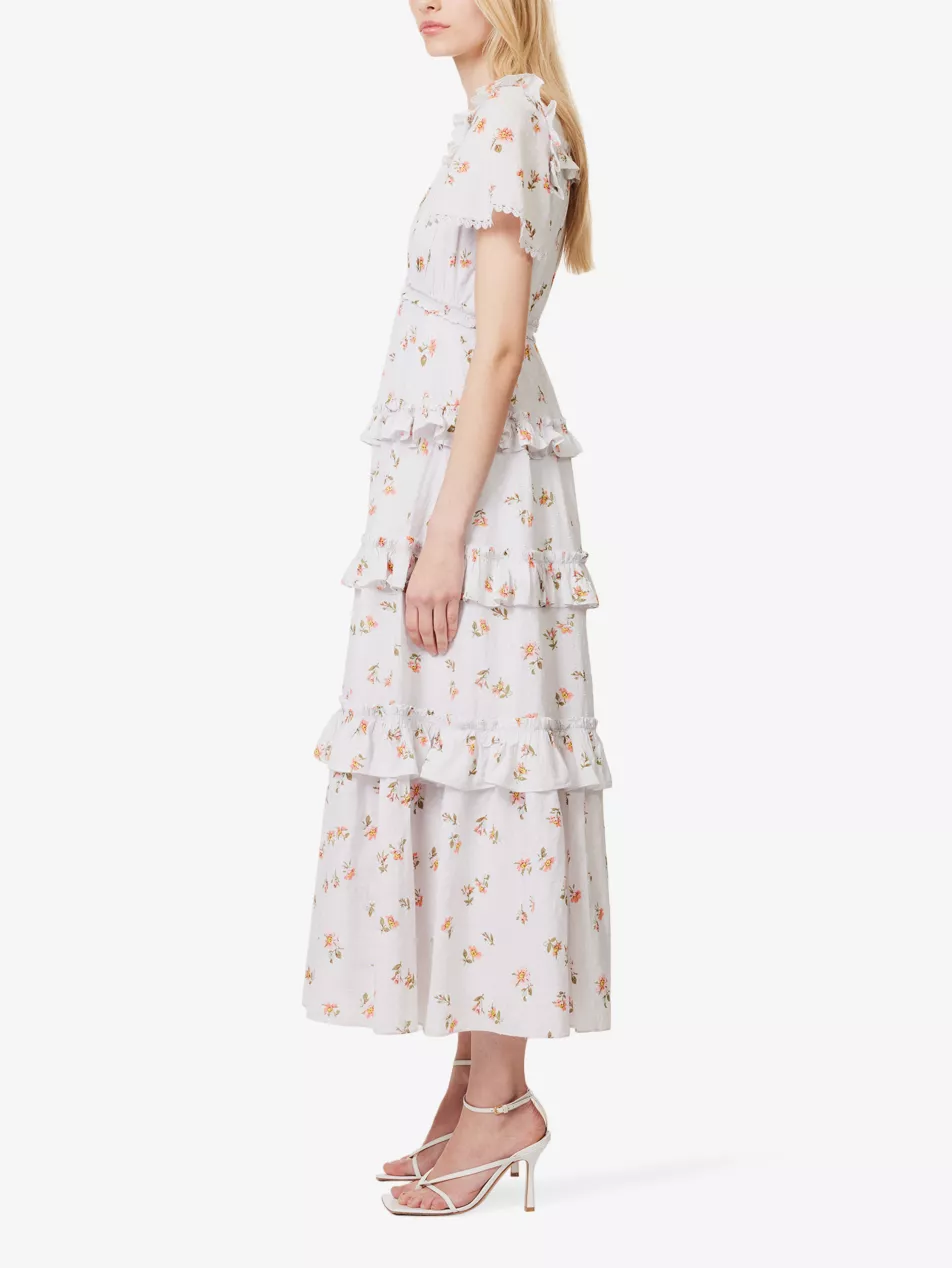 NEEDLE AND THREAD Floral Print Tiered Hem Organic Cotton Midi Dress - House Of Huntington