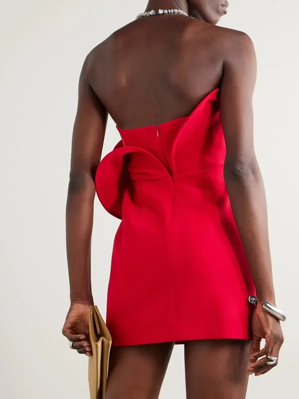 magda butrym red dress Magda Butrym Red Sculptural Rose Floral Appliquéd Wool Blend Corset Mi – House Of Huntington