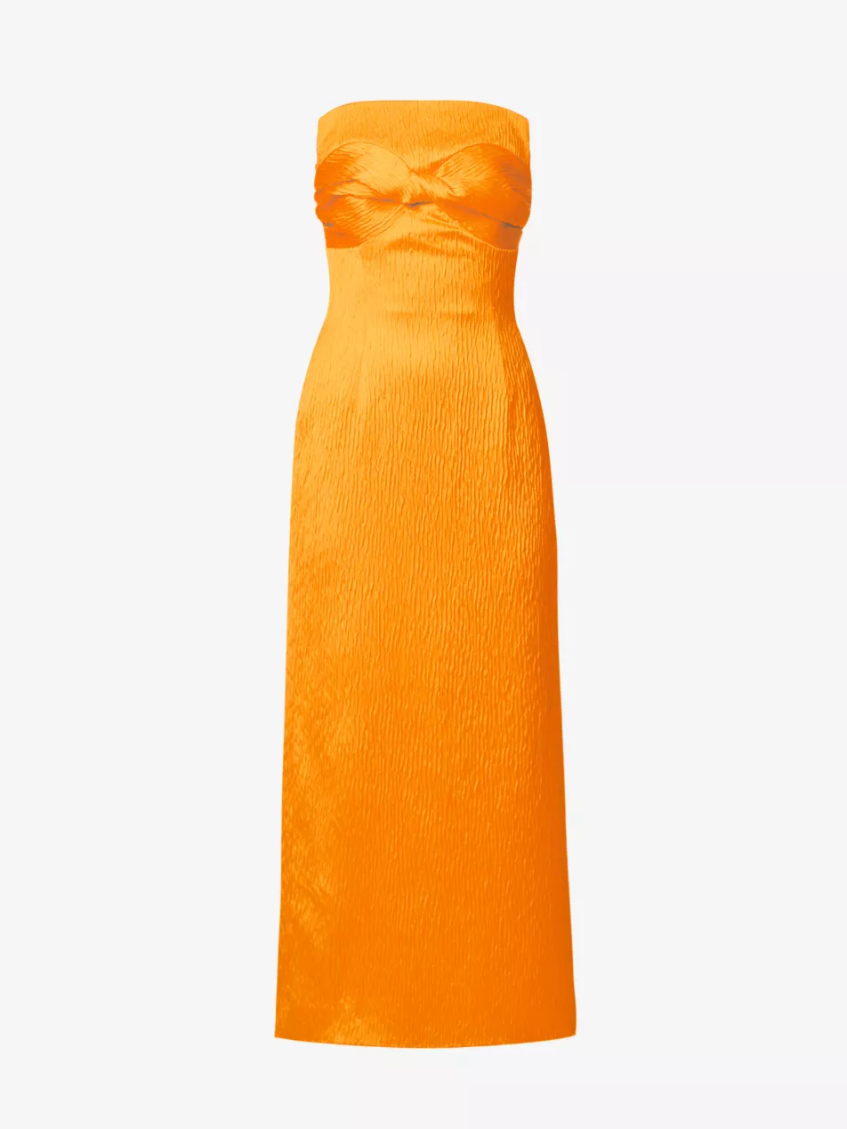 TOVE Lara Golden Yellow Twist Woven Midi Gown - House Of Huntington
