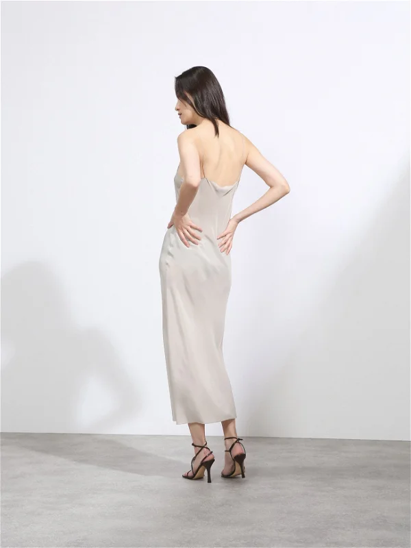 Raey Thin-Strap Silk Crepe De Chine Light Grey Slip Dress - House Of Huntington
