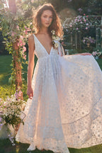 LoveShackFancy Bridal White Romantic Lace Bow Back Wedding Gown - House Of Huntington