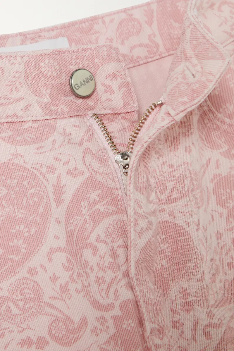 Ganni Pink Paisley-Print Organic Swigy Straight-Leg Jeans