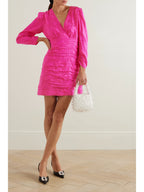 Rixo Ruched Satin Rose Jacquard Pink Mini Dress