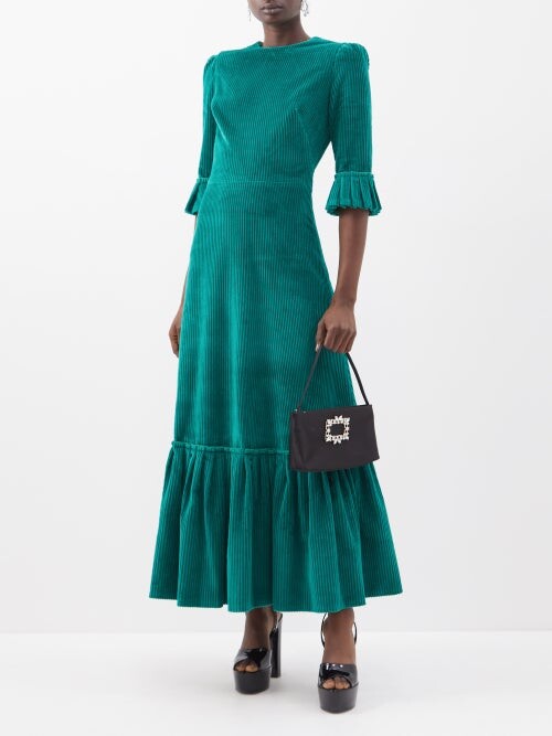 The Vampire’s Wife Emerald Green Cord Velvet Falconetti Festival Maxi Dress - House Of Huntington