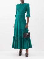 The Vampire’s Wife Emerald Green Cord Velvet Falconetti Festival Maxi Dress - House Of Huntington