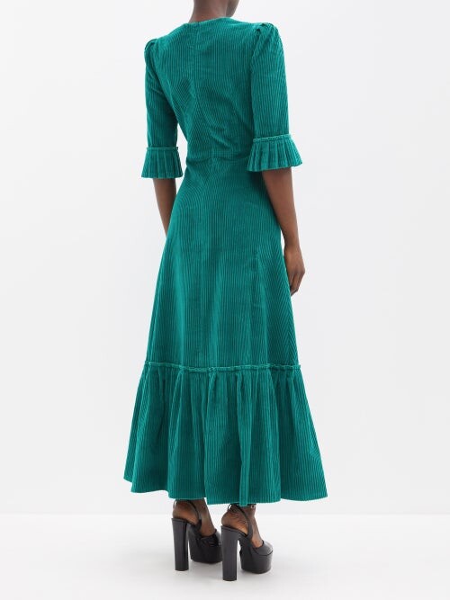 The Vampire’s Wife Emerald Green Cord Velvet Falconetti Festival Maxi Dress - House Of Huntington