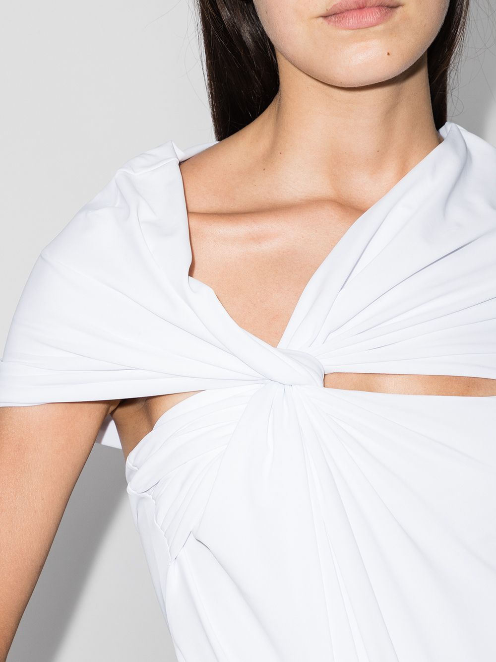 MAXIMILIAN DAVIS Disco White Asymmetric Draped Stretch-jersey Bodysuit Top - House Of Huntington