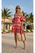 Borgo De Nor Ziggy Red Floral Off Shoulder Hemera Mini Dress