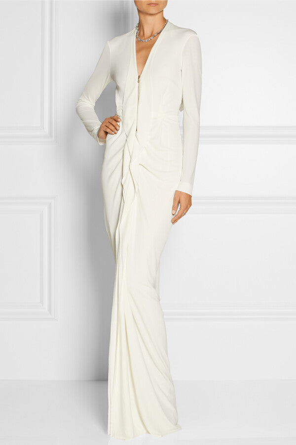 16ARLINGTON Marfil Blanco Minelli Feather Trim Crepe Netted Detalle Vestido de Novia Sin Tirantes