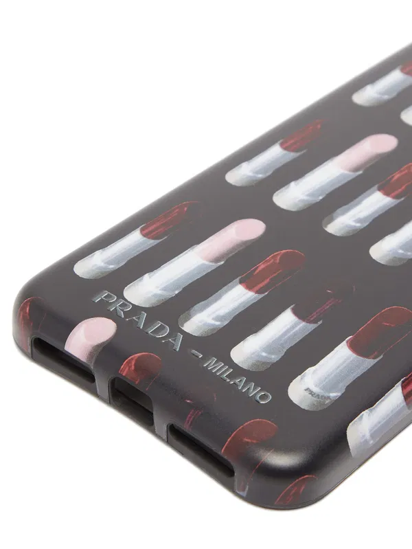 Prada Lipstick Print Logo iPhone XS Black Phonecase in Prada box (Matches Fashion)