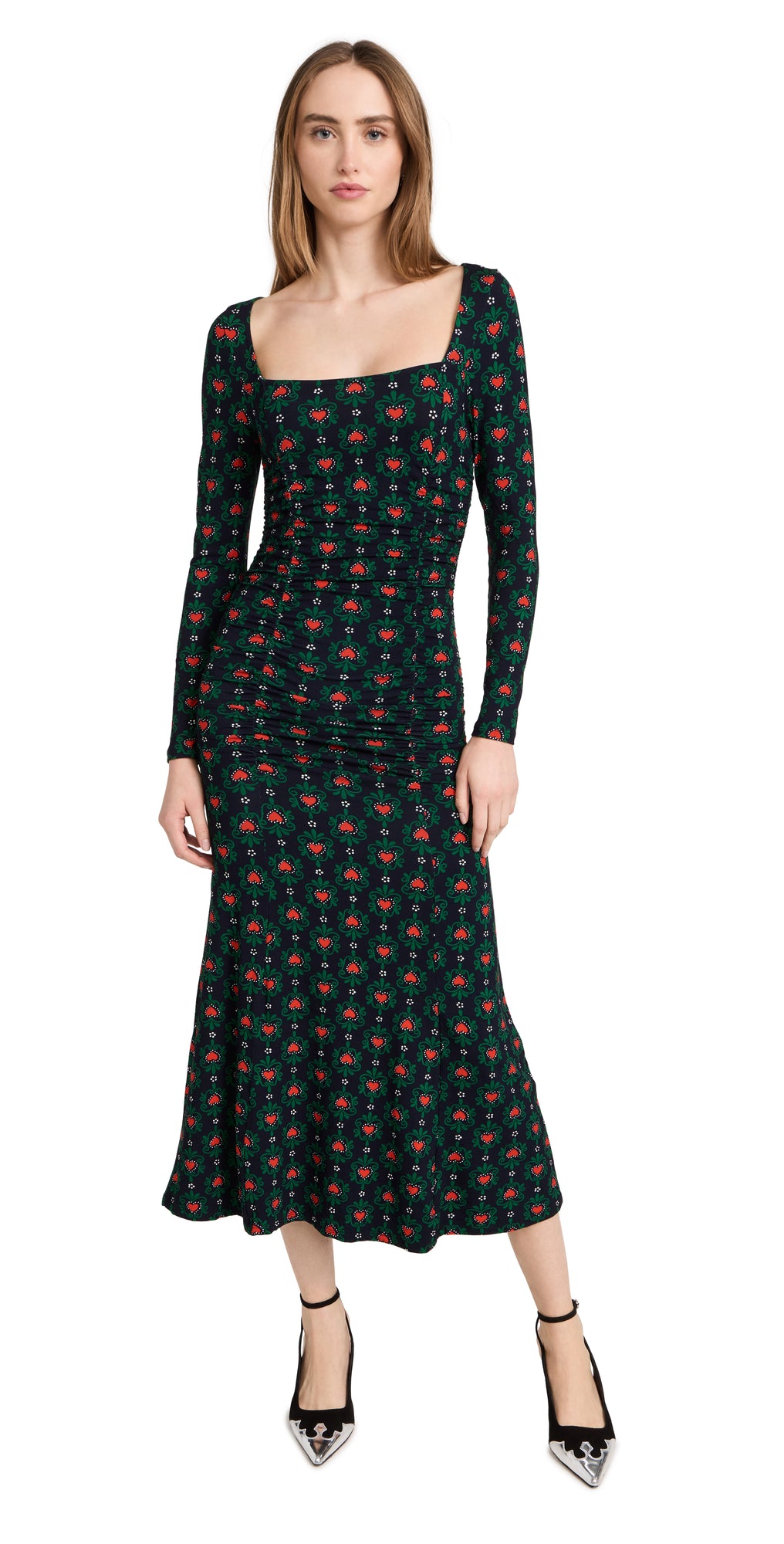 KITRI Deirdre Wavy Heart Print Long Sleeve Dress