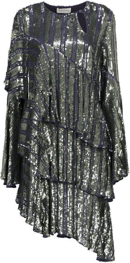 Osman London Green Sequinned Layered Dress