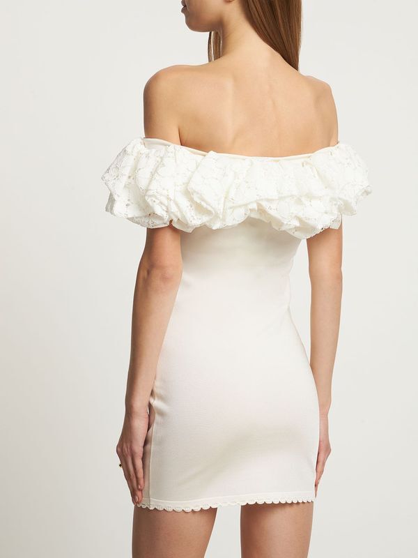 Alexandra Vauthier White Voluminous Ruffle Trim Off Shoulder Mini Dress - House Of Huntington