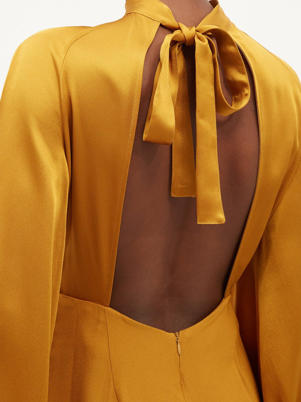 TALLER MARMO Huston Backless Balloon-Sleeve Crepe Yellow Gold Jumpsuit - House Of Huntington