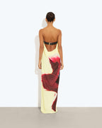 Trägerloses Maxikleid mit Orchideen-Print und Gürteldetail auf der Rückseite – Rat and Boa