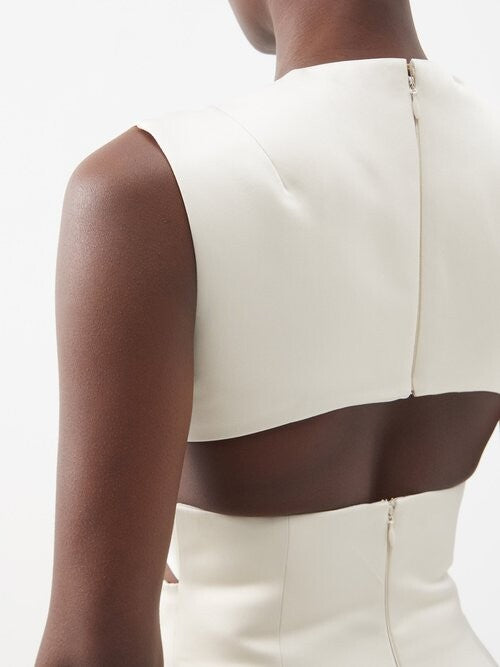 EMILIA WICKSTEAD Jax Cutout-Waist Duchess Satin Ivory Gown - House Of Huntington