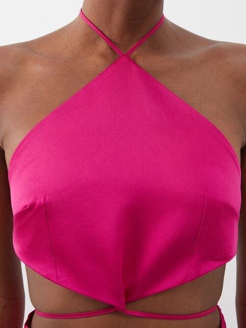 Taller Marmo Pink Cometa Strappy Open-back Halterneck Crepe Top