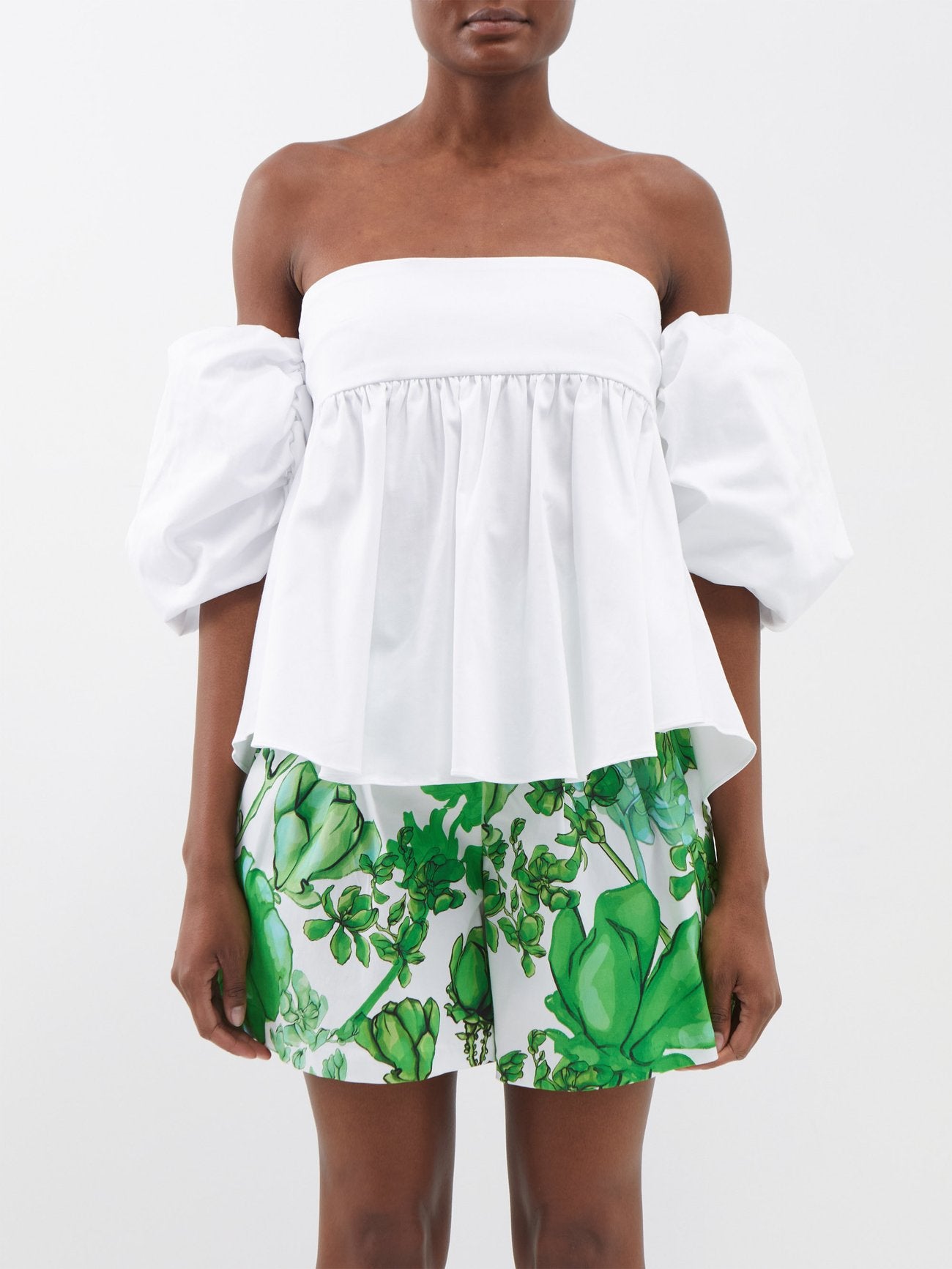 KIKA VARGAS White Ally Balloon Sleeve Off-The-Shoulder Taffeta Top - House Of Huntington