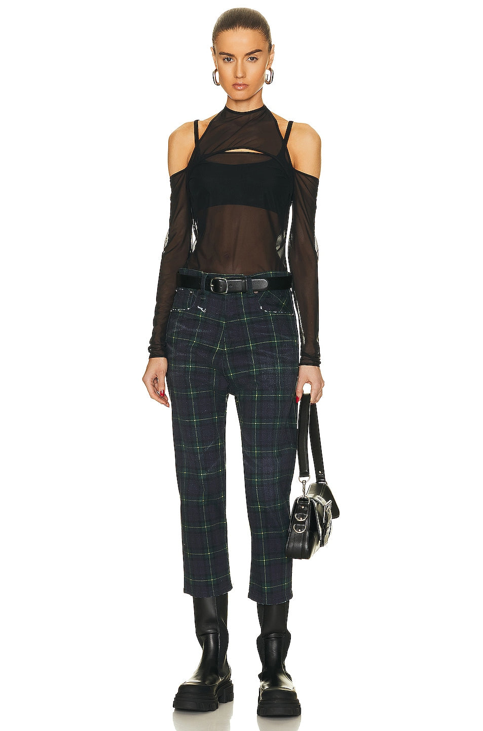 R13 Womens Lisa Baggy Tailored Drop Tartan Green Navy Pants Trousers