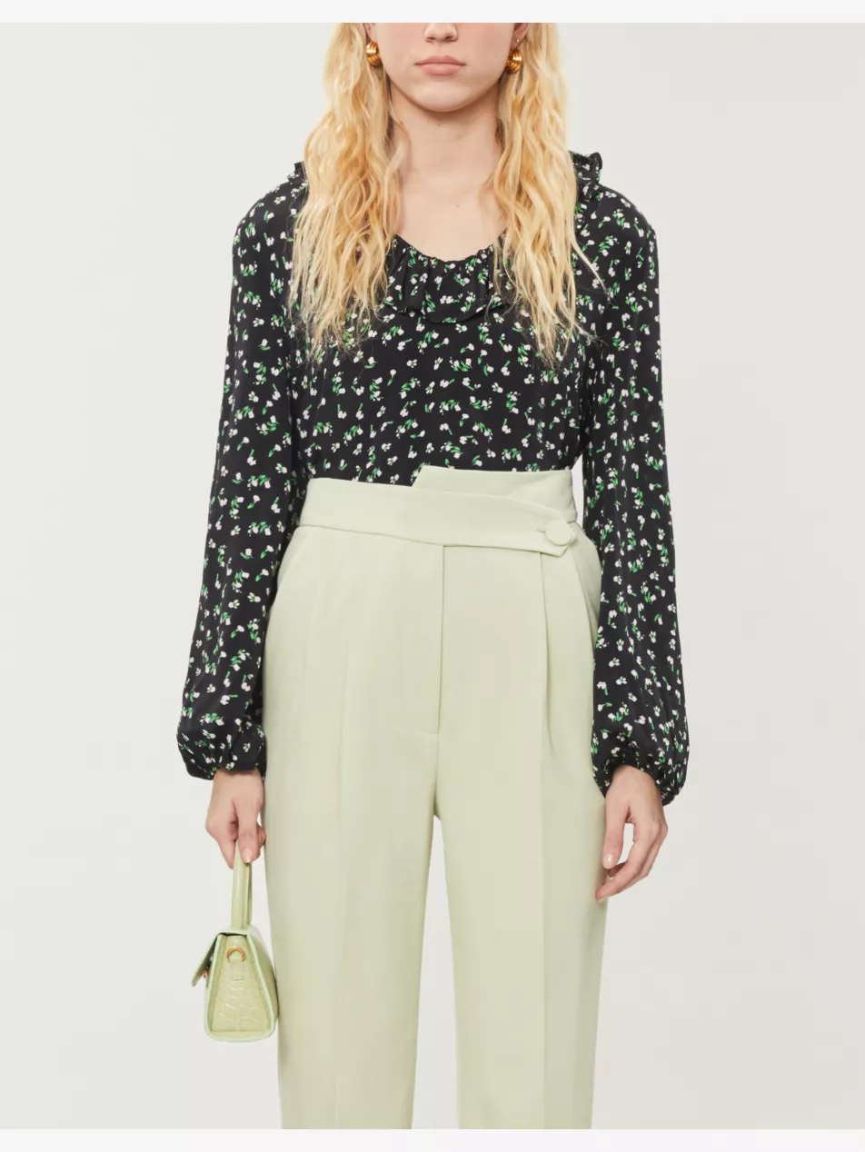 Rixo London Kym Floral Woven Ruffle Neck Long Sleeve Blouse Top - House Of Huntington