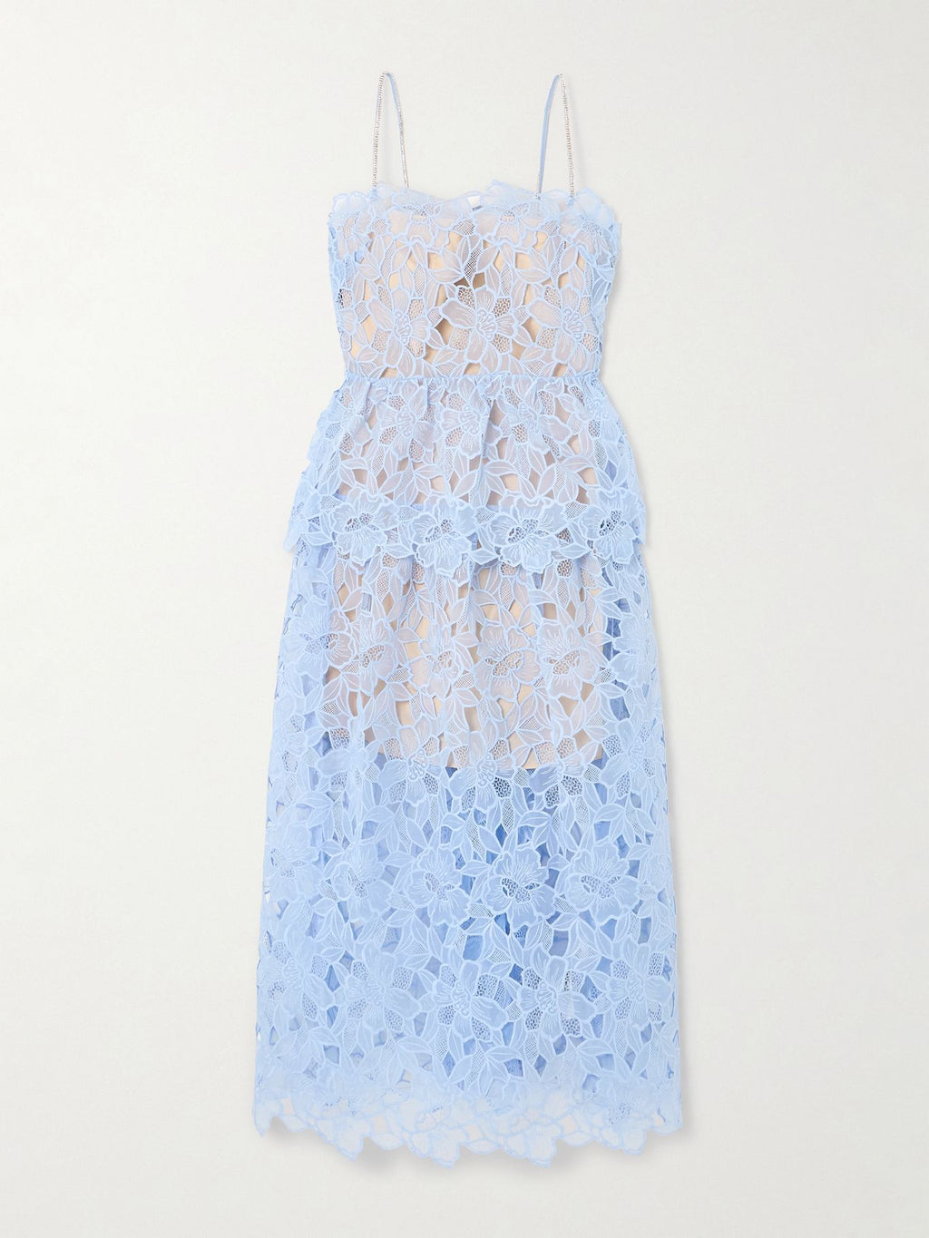 Self-Portrait Light Blue Organza Guipure Lace Midi Dress