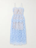 Self-Portrait Light Blue Organza Guipure Lace Midi Dress