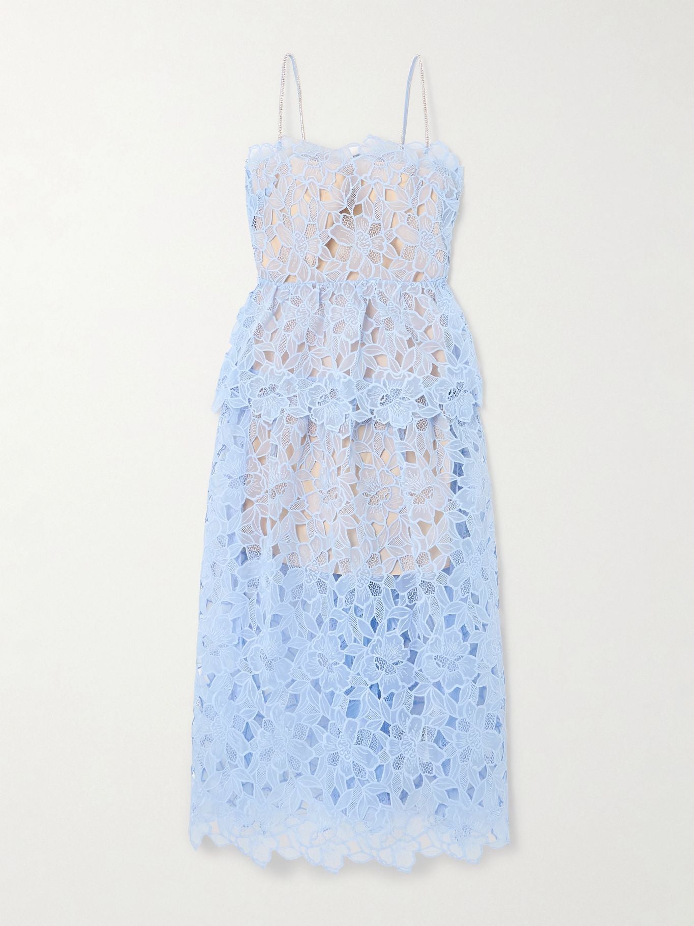 Self-Portrait Light Blue Organza Guipure Lace Midi Dress