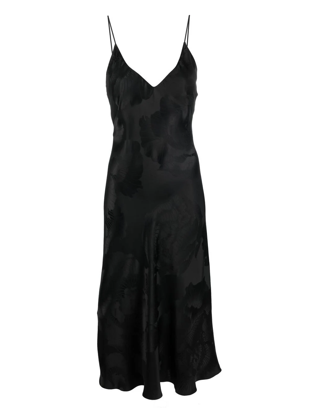 CARINE GILSON Silk Jacquard Print Midi Slip Black Dress - House Of Huntington