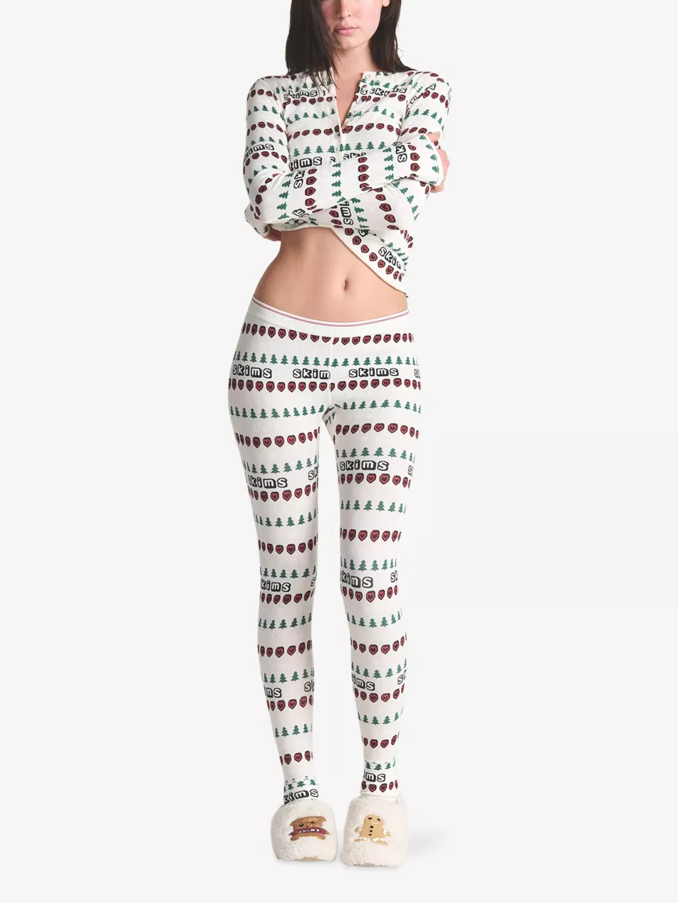 SKIMS x Cactus Plant Flea Market Fair Isle Logo Ribbed Henley Cotton Lounge Set