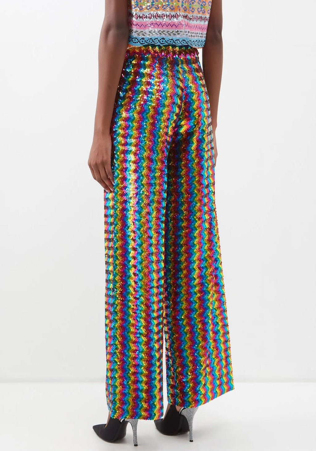Ashish Sequinned Embellished Rainbow Chevron Georgette Trousers