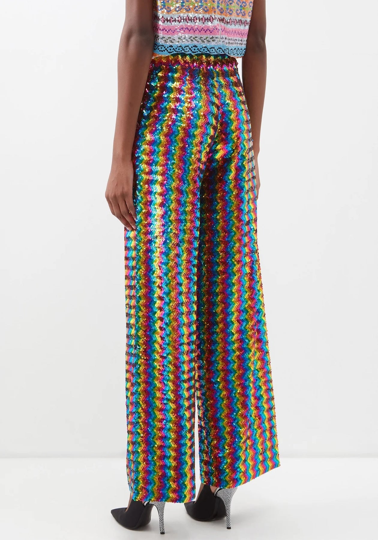 Ashish Sequinned Embellished Rainbow Chevron Georgette Trousers
