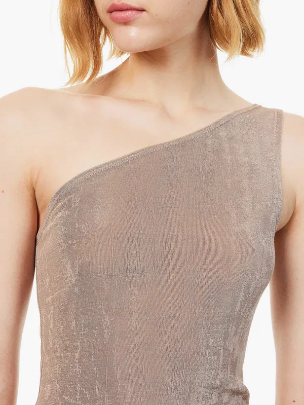 Reformation x Laura Harrier Taupe Maddie Knit One Shoulder Top