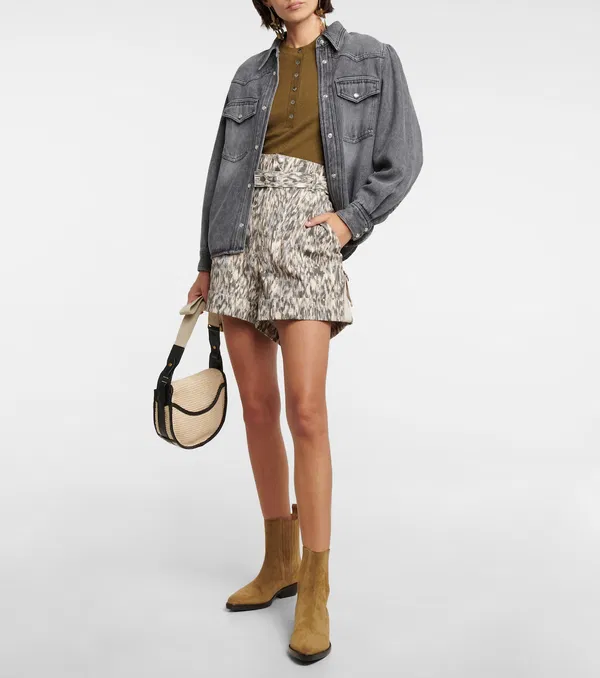 Isabel Marant Etoile Kaloscoe Printed High Waist Belted Cargo Shorts