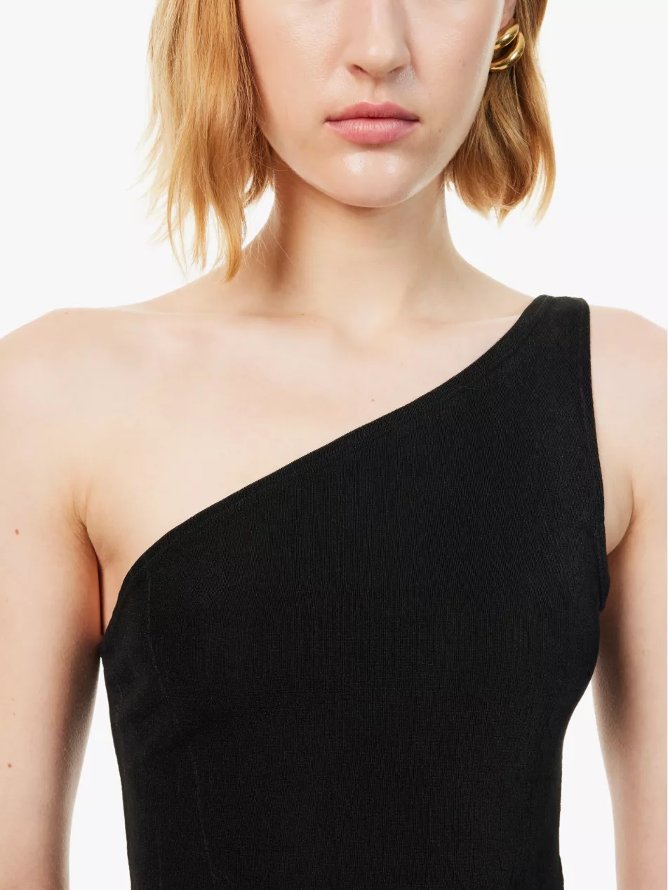Reformation x Laura Harrier Black Maddie Knit One Shoulder Top