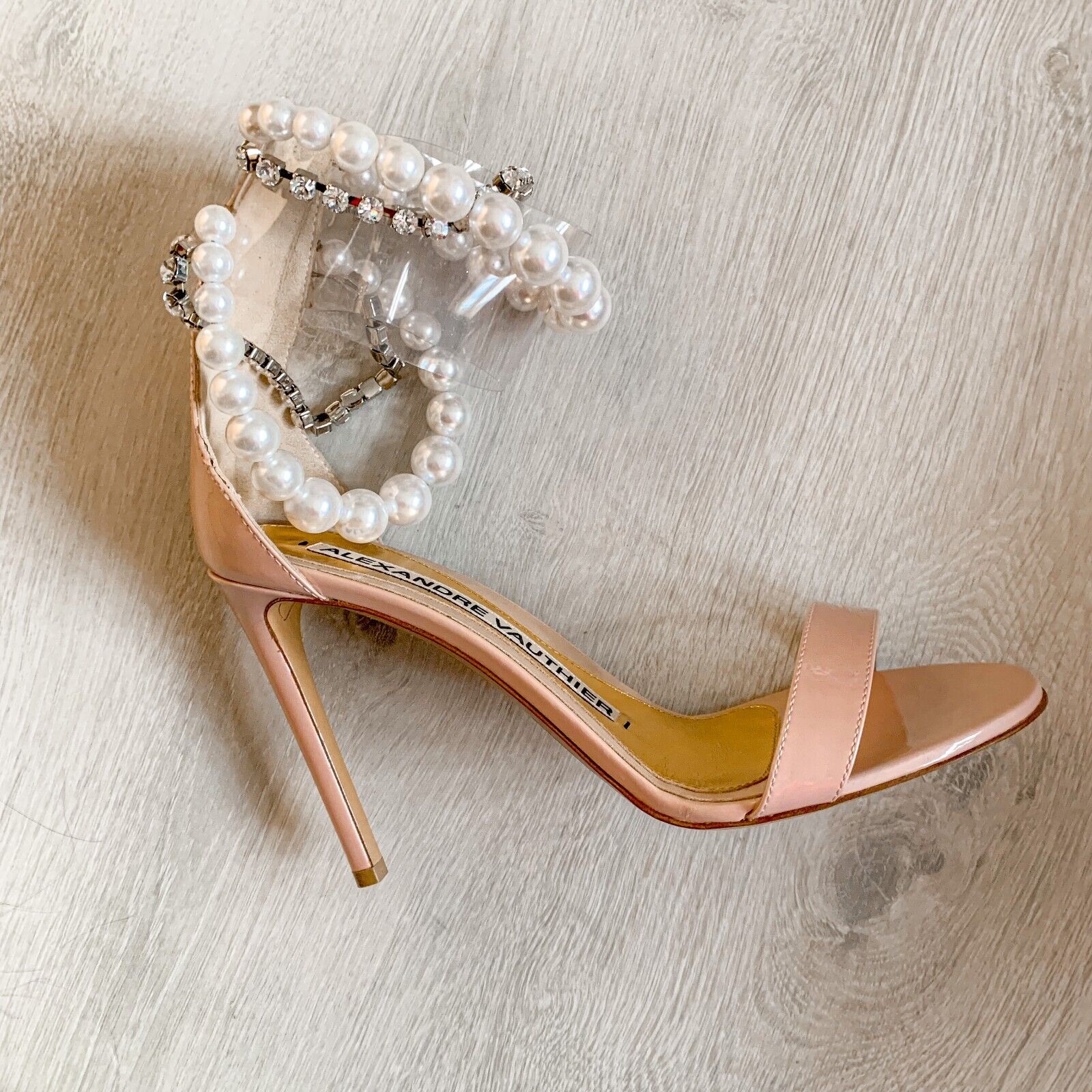 Alexandre Vauthier Pearl Crystal Ankle Strap Pink Sandal High Heels - House Of Huntington