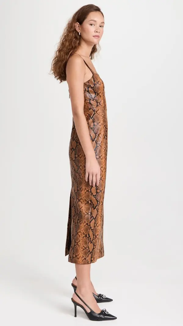 Kitri Ursula Snakeskin Brown Vinyl Midi Dress
