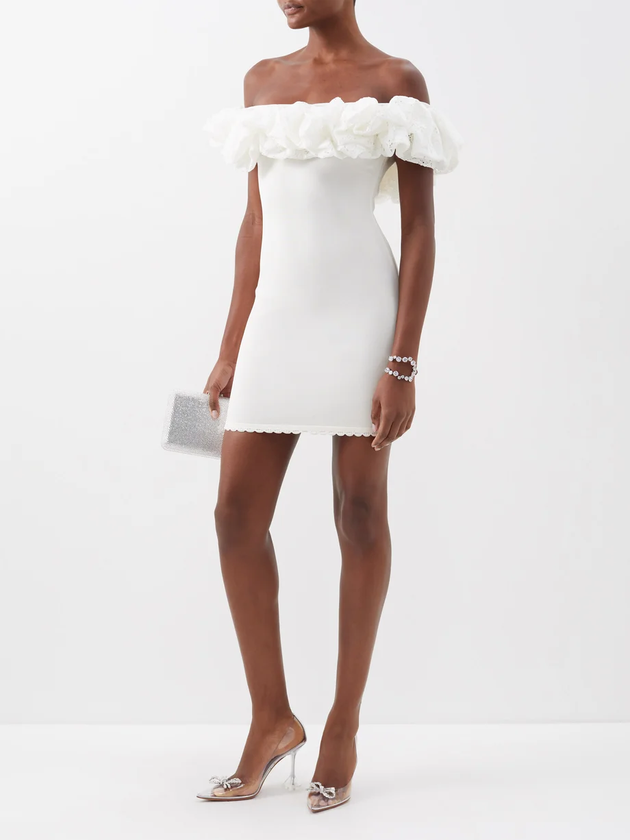 Alexandra Vauthier White Voluminous Ruffle Trim Off Shoulder Mini Dress - House Of Huntington