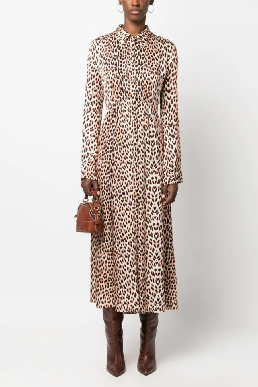 Forte Forte Twilight Leopard Print Collared Satin Midi Dress