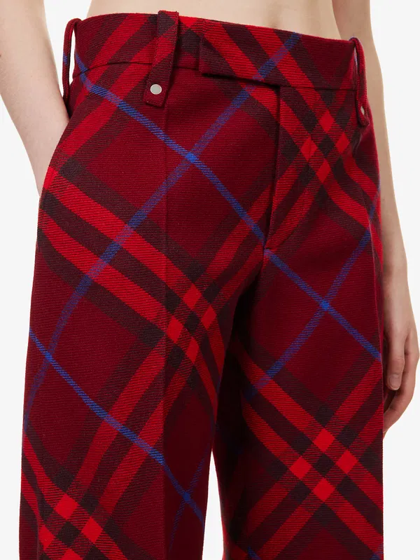 Pantalon droit taille mi-haute en laine rouge à carreaux Burberry