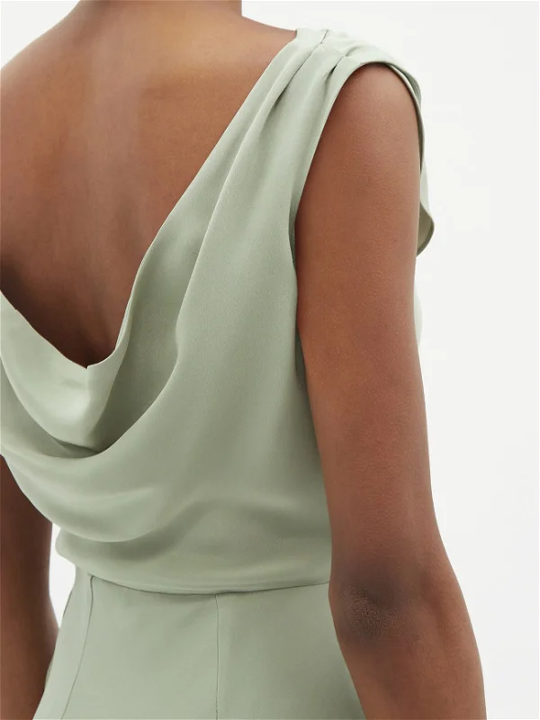 RAEY Cowl-Back Silk Seam Detail Pistachio Green Crepe De Chine Maxi Dress - House Of Huntington