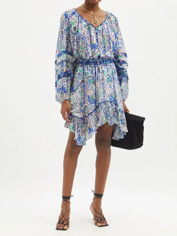 Isabel Marant Viviane Blue Boho Printed Asymmetric Skirt