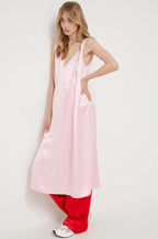 Stine Goya Pink Semi Heavy Satin V-Neck Sleeveless Midi Dress