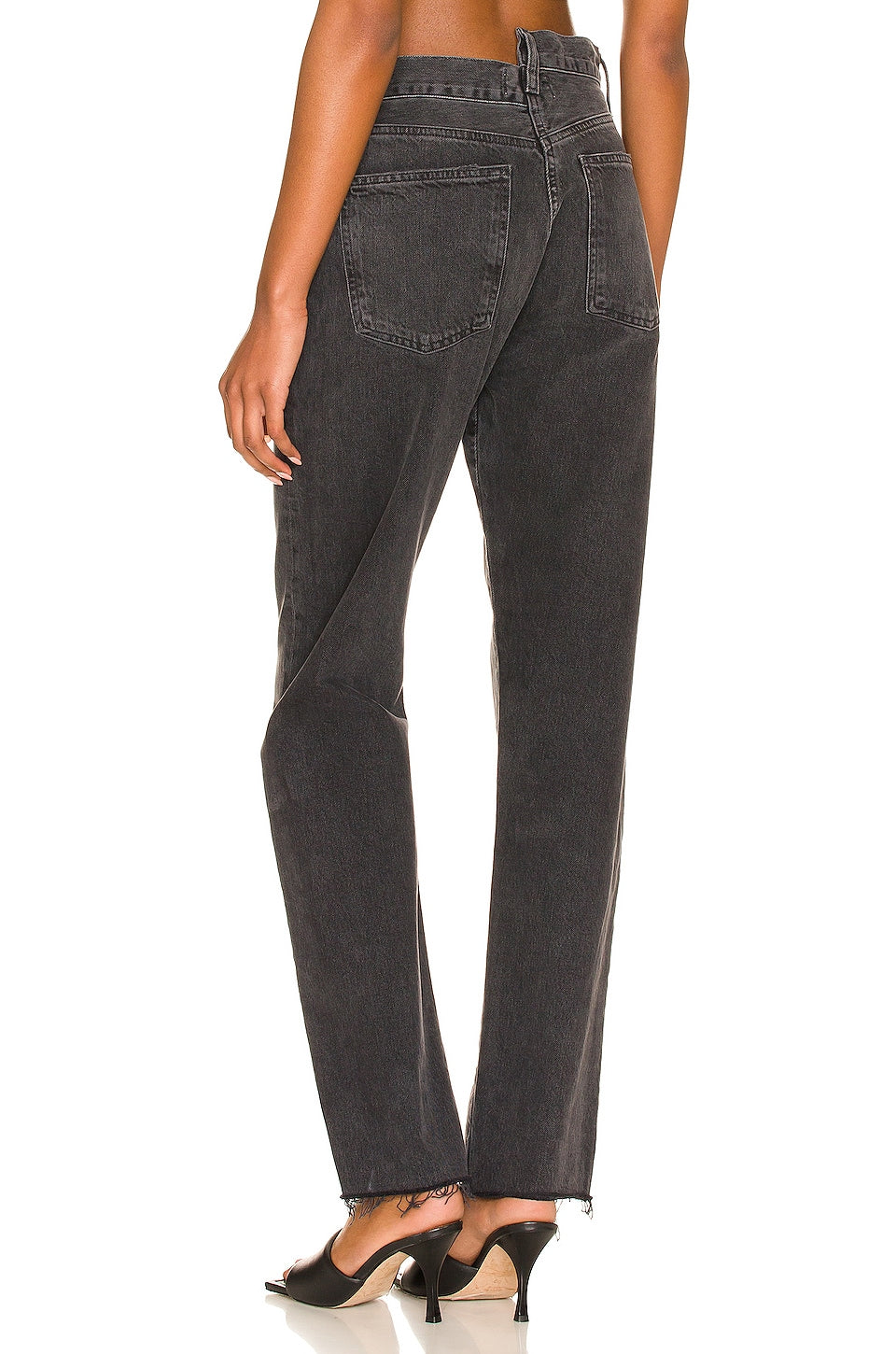 Agolde Criss Cross Waist Straight Leg Black Jeans