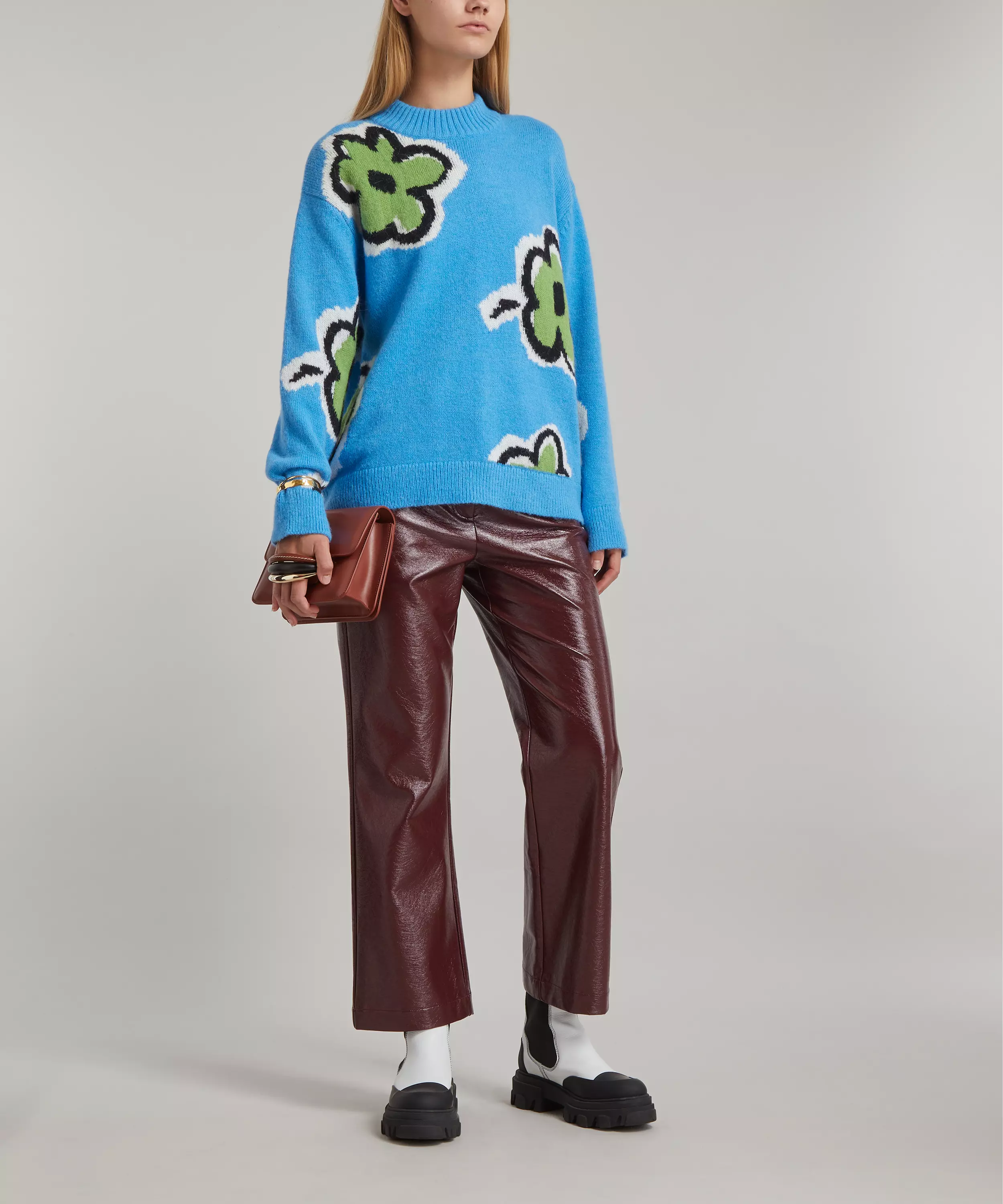 KITRI Nadia Chocolate Brown Vinyl Flared Trousers - House Of Huntington