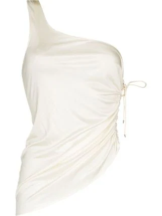 LUDOVIC DE DAINT SERNIN White Asymmetric Lace-Up Side Silk-Jersey Top - House Of Huntington